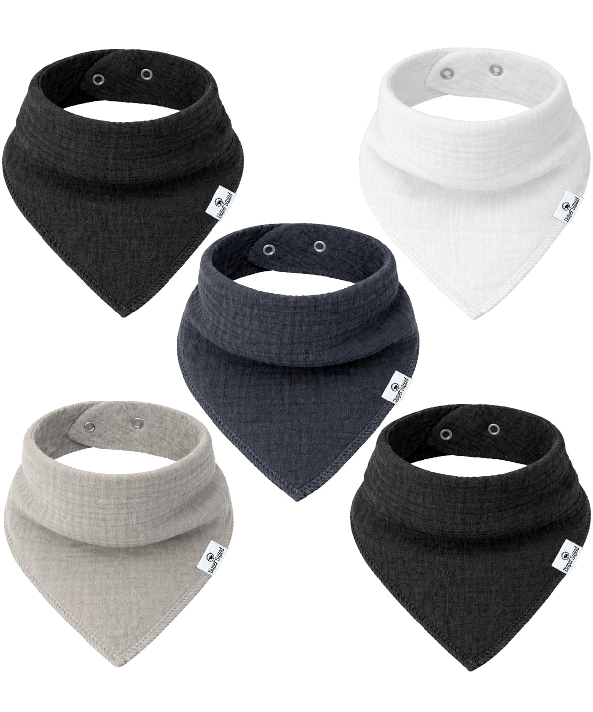 Diaper Squad 10-Pack Organic Muslin Cotton Baby Bibs for Baby Boy, Girl