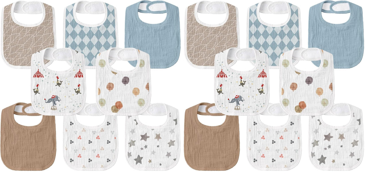 Muslin Bibs for Baby Boy, Adjustable Fit for Drooling and Teething Toddler