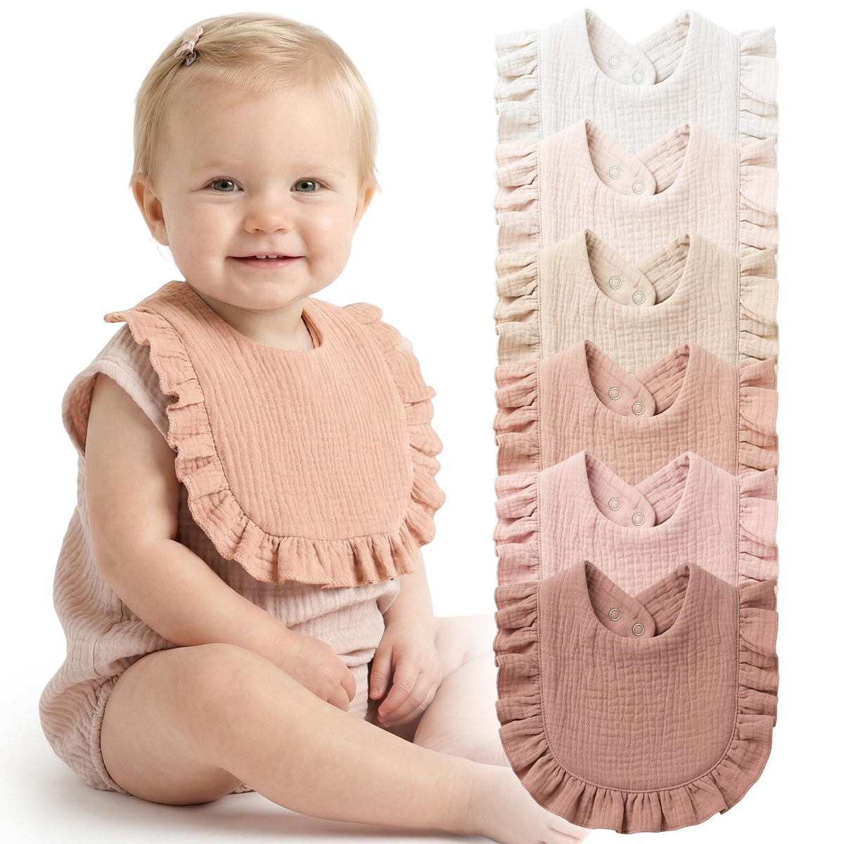 Konssy 6-Pack Muslin Baby Girl Bibs, 100% Soft Cotton Absorbent Drool Bibs
