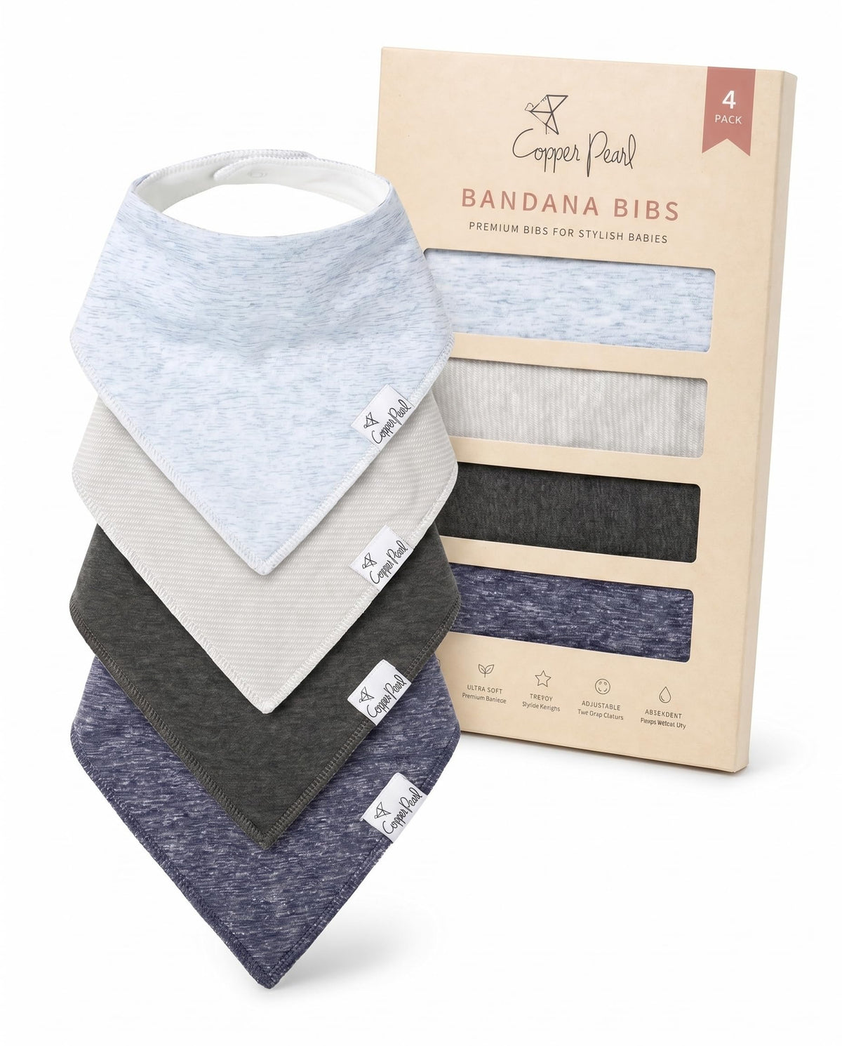 Copper Pearl Baby Bibs 4 Pack & 6 Pack, Bandana Drool Bibs for Baby Girl & Boy, Soft Cotton Bibs for Drooling and Teething