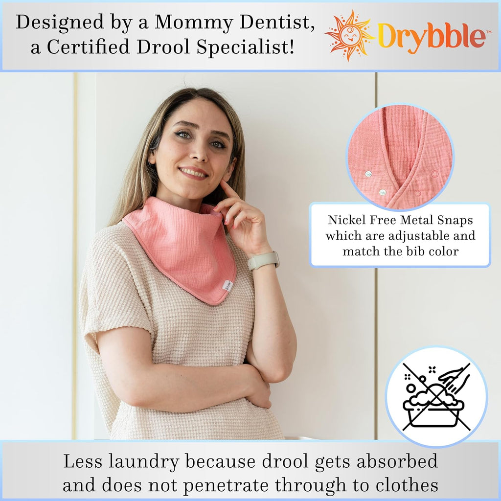 Bandana Bibs with 3 Waterproof Lining Organic Cotton Drool Bibs for Adults and Children, Adjustable Snaps