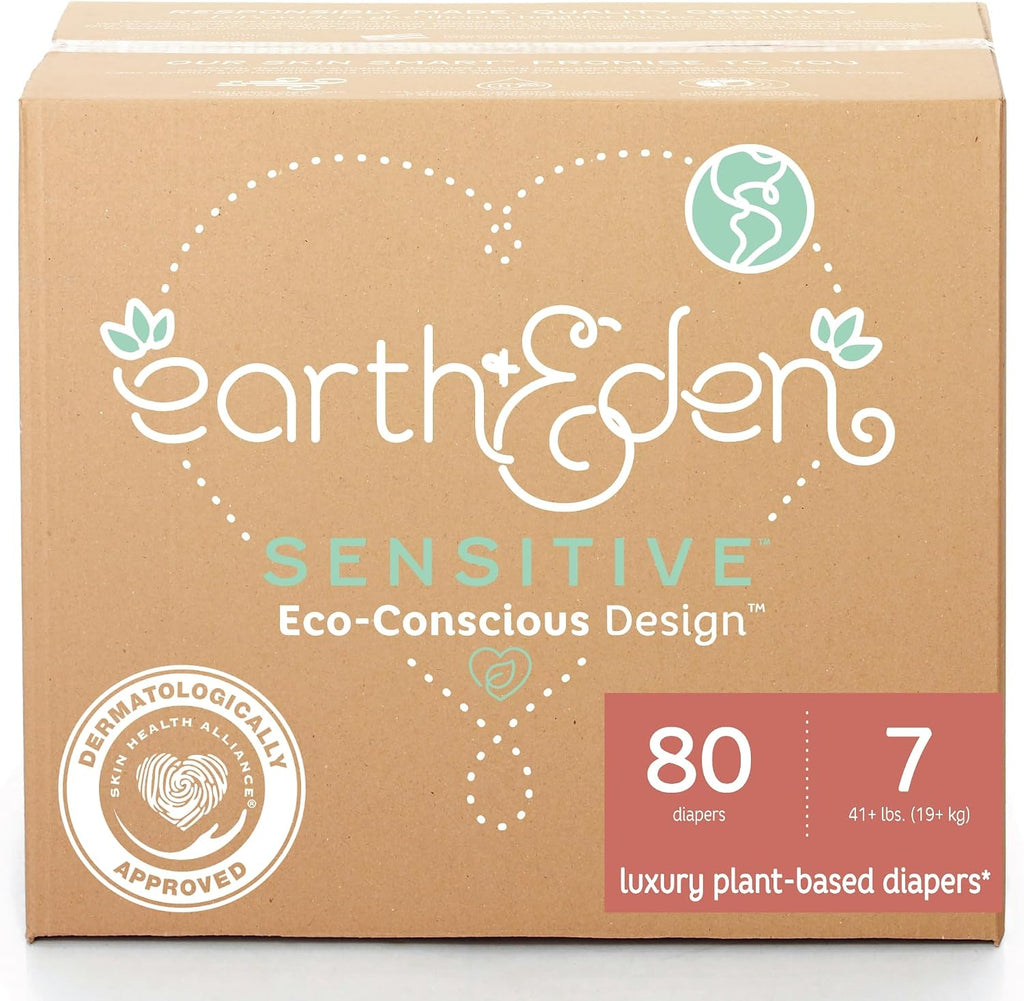 Earth & Eden Sensitive Baby Diapers, Size 7, No Harsh Chemicals, 80 ct