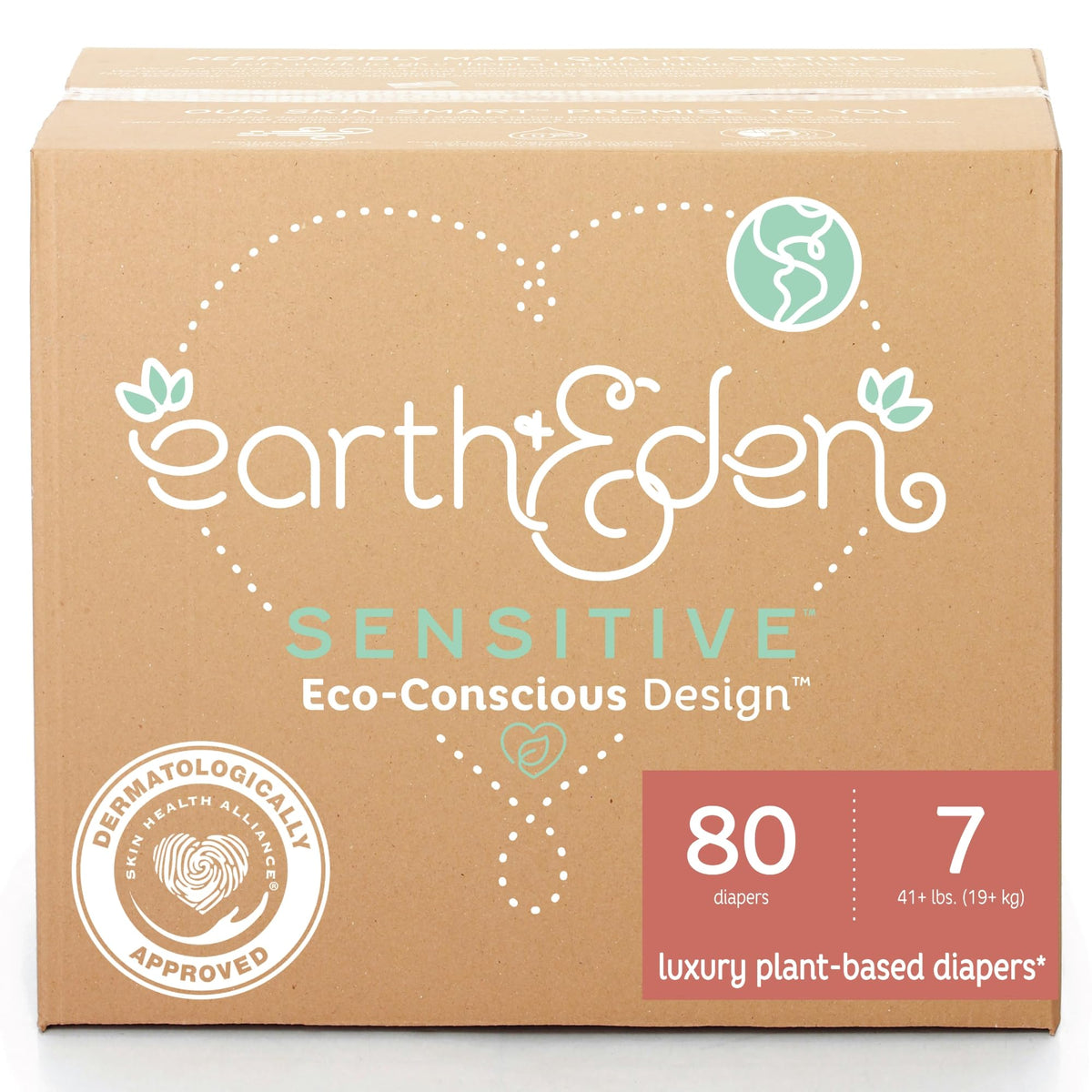 Earth & Eden Sensitive Baby Diapers, Size 1, No Harsh Chemicals, 176 ct