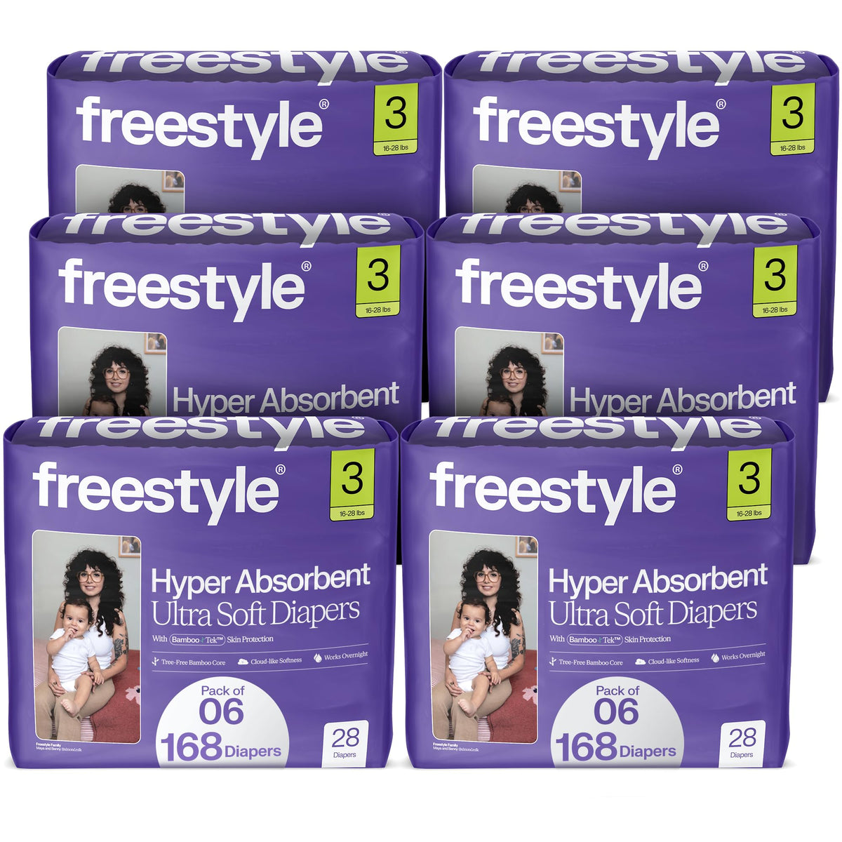 Freestyle BambooTek Diapers – (Size 4) Hyper Absorbent & Non-Toxic – Disposable Diapers for Sensitive Skin – Ultra Soft Diapers (22-37 lbs) – 144 Count