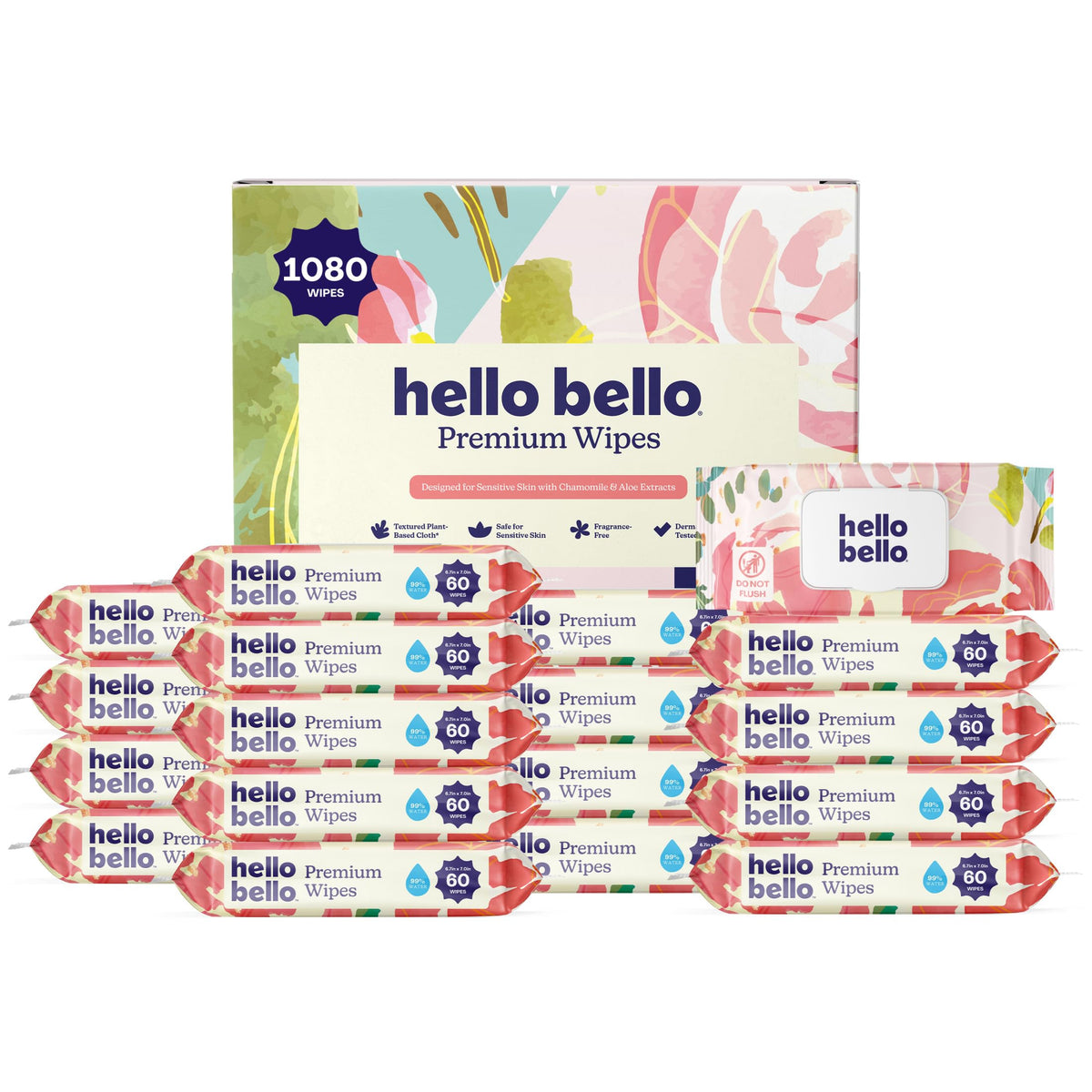 Hello Bello Premium Baby Wipes (Simply Sage) Fragrance-Free 18pk = 1080ct