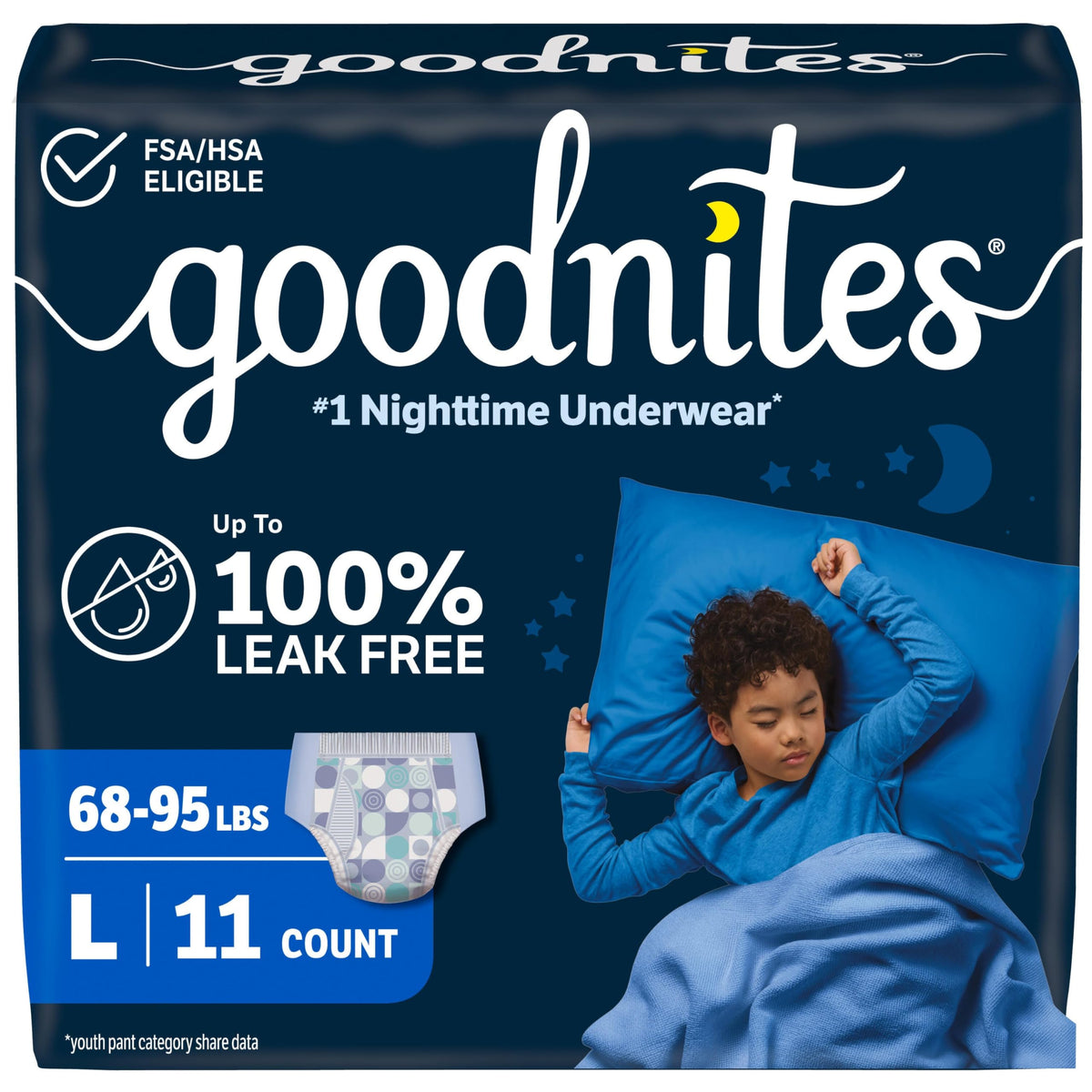 GoodNites Boys Nighttime Underwear, Size Large, 34 Ct, 2 Packs of 17