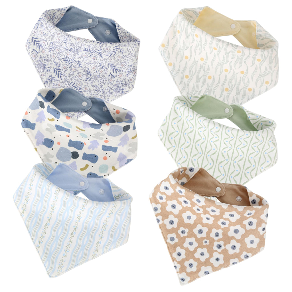 JUVA Baby Bandana Drool Bibs 6pk, Organic Cotton, Absorbent & Reversible