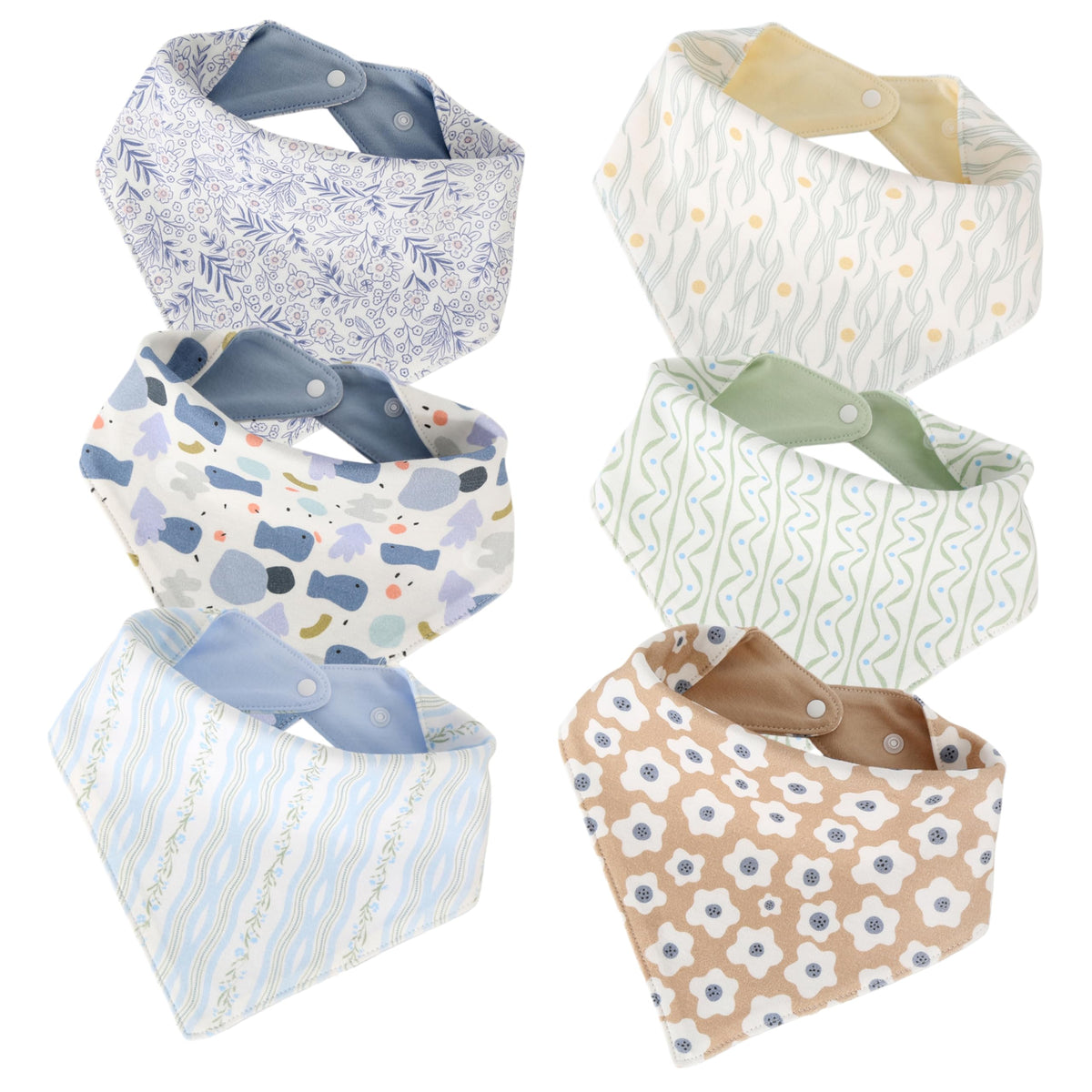 JUVA Baby Bandana Drool Bibs 6pk, Organic Cotton, Absorbent & Reversible