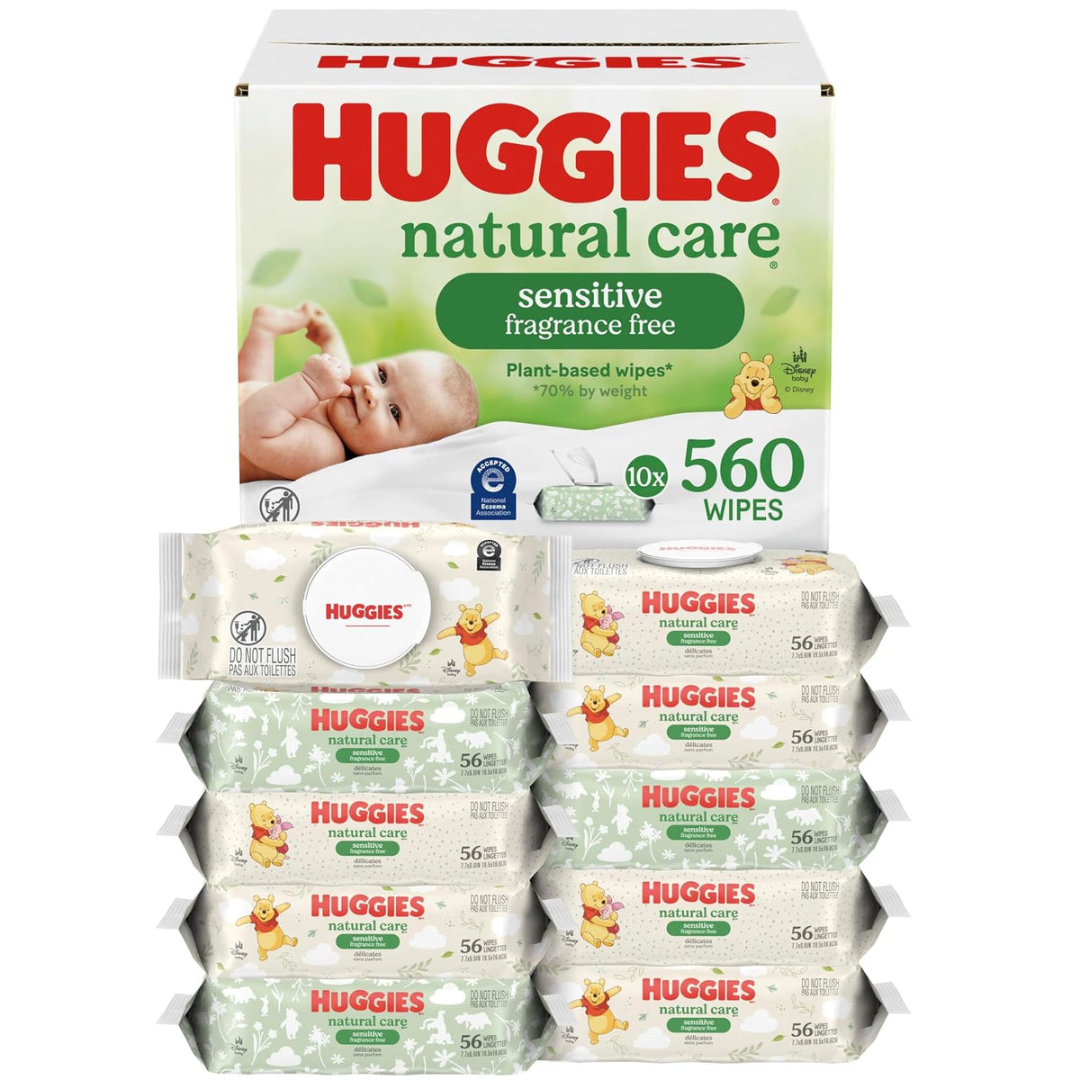 Huggies Natural Care Sensitive Baby Wipes, Unscented, 10 Packs, 560 Wipes