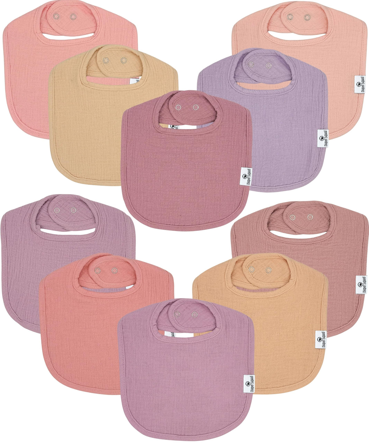 Diaper Squad 10-Pack Organic Muslin Cotton Baby Bibs for Baby Boy, Girl