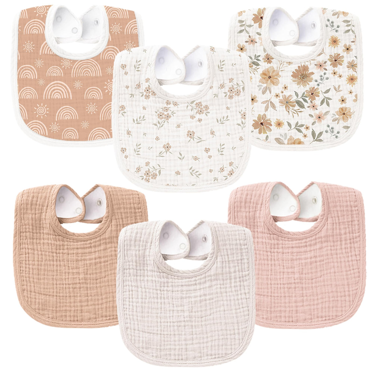 Konssy 6-Pack Muslin Cotton Baby Bibs for Drooling and Teething