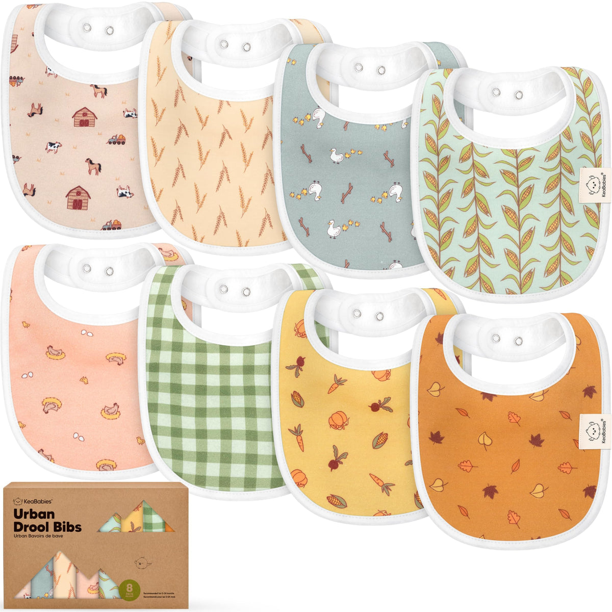 KeaBabies 8-Pack Organic Baby Bibs for Drooling and Teething (Sweet Charm)