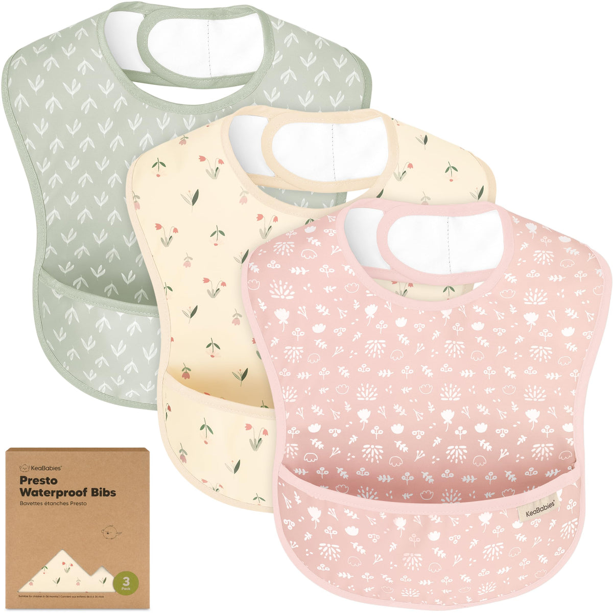 KeaBabies 3-Pack Waterproof Baby Bibs for Eating, Lightweight (Ocean)