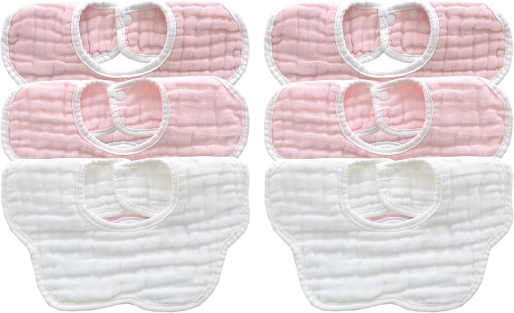 MUKIN Soft Cotton Muslin Baby Bibs 6 Pack | Adjustable Snap Closure for Newborns| Absorbent for Drooling, Teething & Feeding
