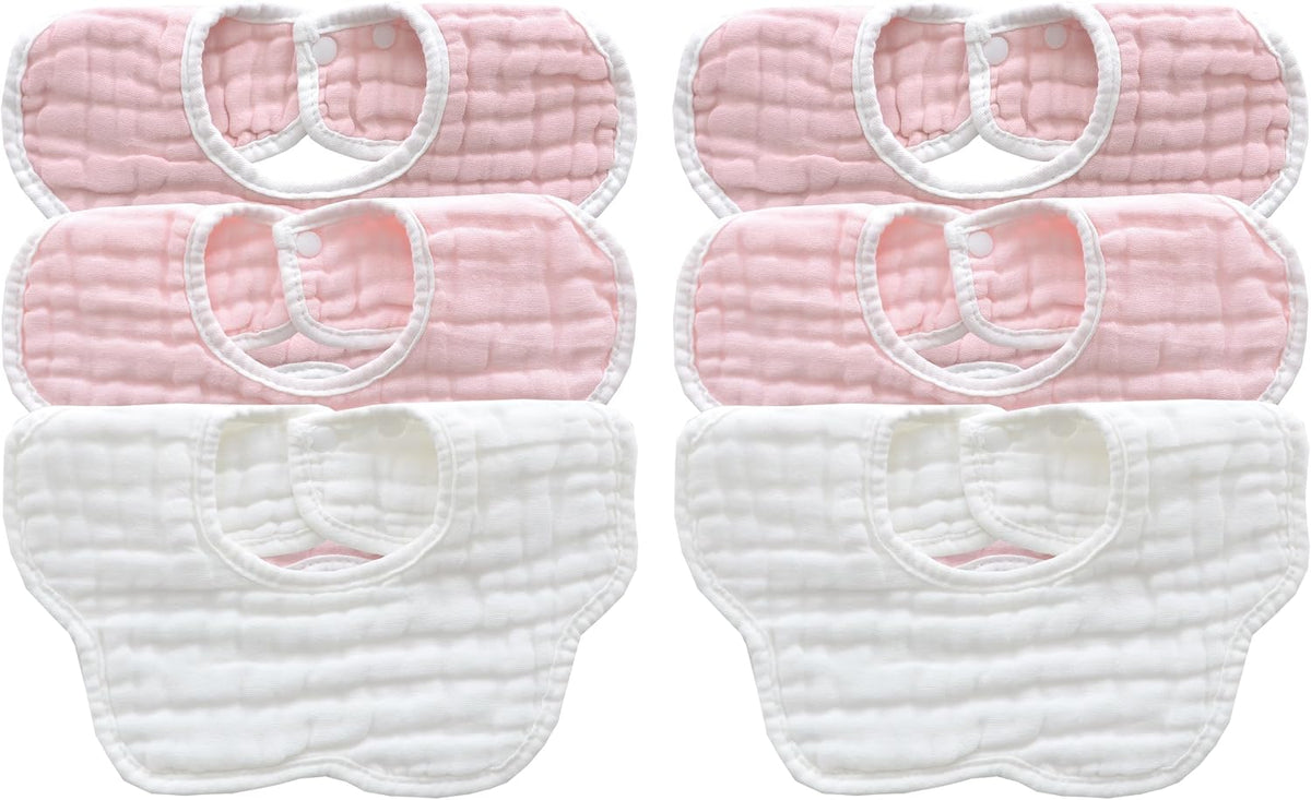 MUKIN Soft Cotton Muslin Baby Bibs 6 Pack | Adjustable Snap Closure for Newborns| Absorbent for Drooling, Teething & Feeding