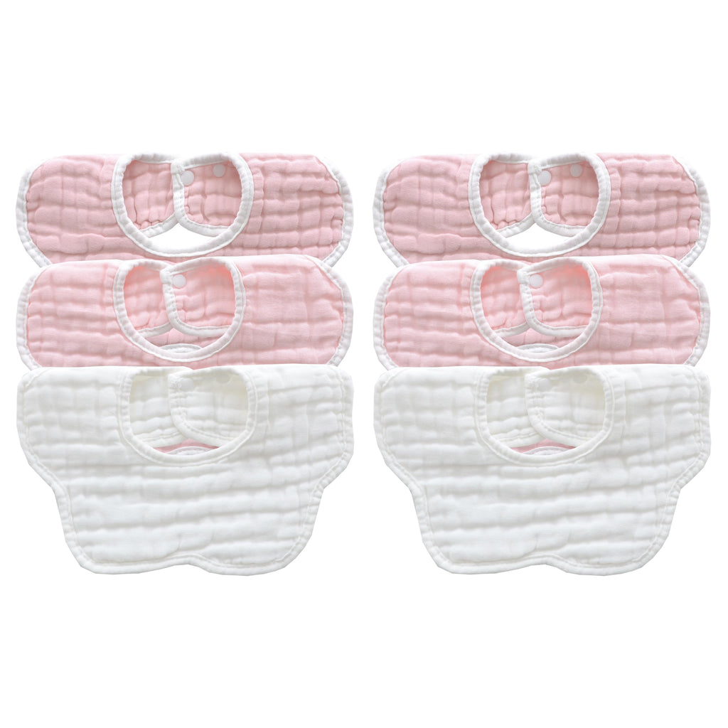 MUKIN Soft Cotton Muslin Baby Bibs 6 Pack | Adjustable Snap Closure for Newborns| Absorbent for Drooling, Teething & Feeding
