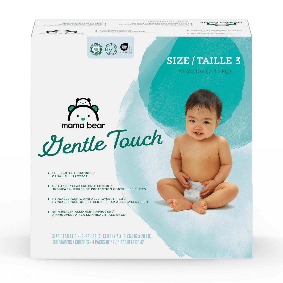 Amazon Brand - Mama Bear Gentle Touch Baby Diapers, Formulated without Fragrance, Size 4, 148 Count (4 packs of 37), with Skin Protection and Leak Protection