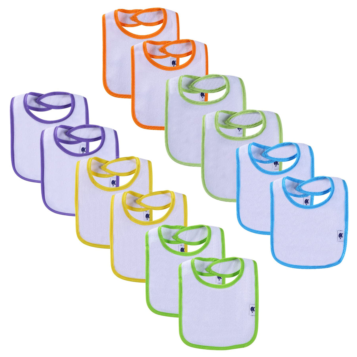 12 Pack Terry Drool Cotton Bibs, Unisex Baby Bibs with Fiber Filling Waterproof for Feeding, Teething, Drooling