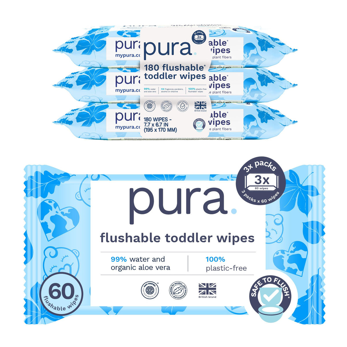 Pura Baby Wipes Unscented 600 Count Sensitive Skin with Aloe Vera