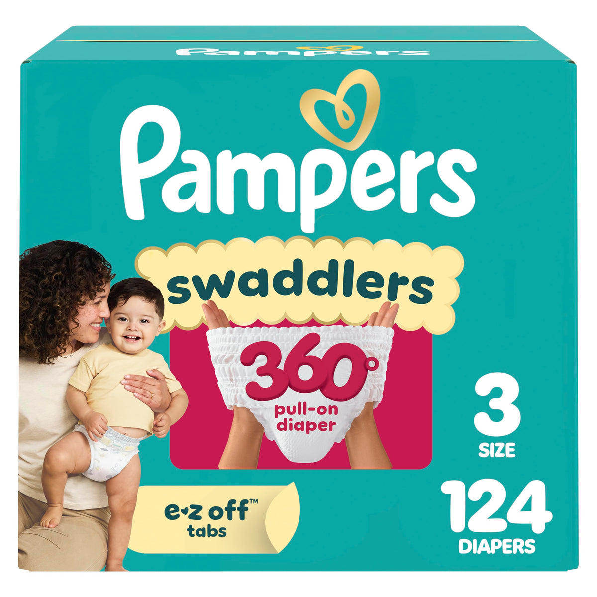 Pampers Diapers - Swaddlers 360° - Size 6, 72 Count, up to 100% Leakproof Comfy Dry Fit, Designed for Easy Changes, Pull On Baby Diaper