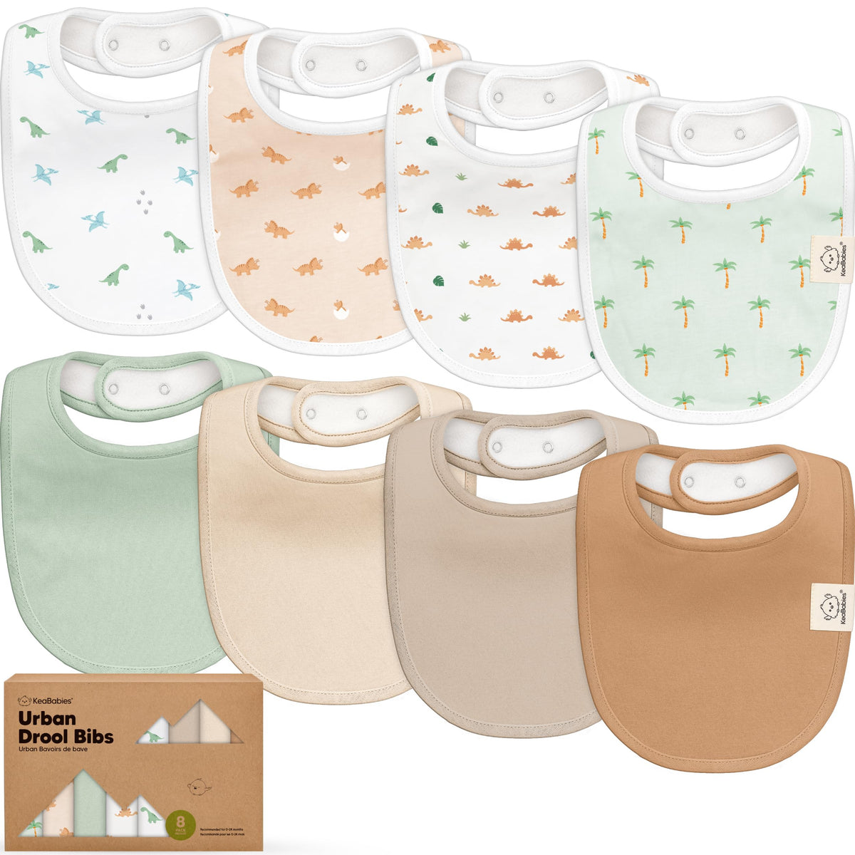 KeaBabies 8-Pack Organic Baby Bibs for Drooling and Teething (Sweet Charm)