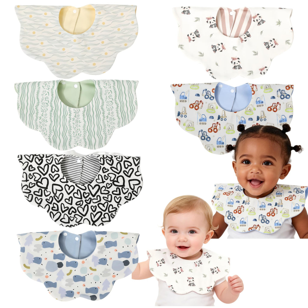 JUVA 6-Pack Organic Cotton Drool Bibs for Baby Girl or Boy, 360° Rotating
