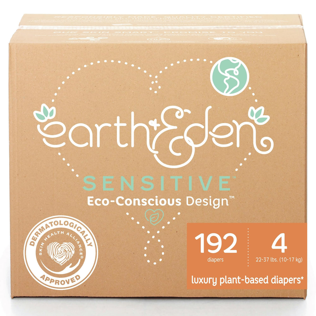 Earth & Eden Sensitive Baby Diapers, Size 1, No Harsh Chemicals, 176 ct