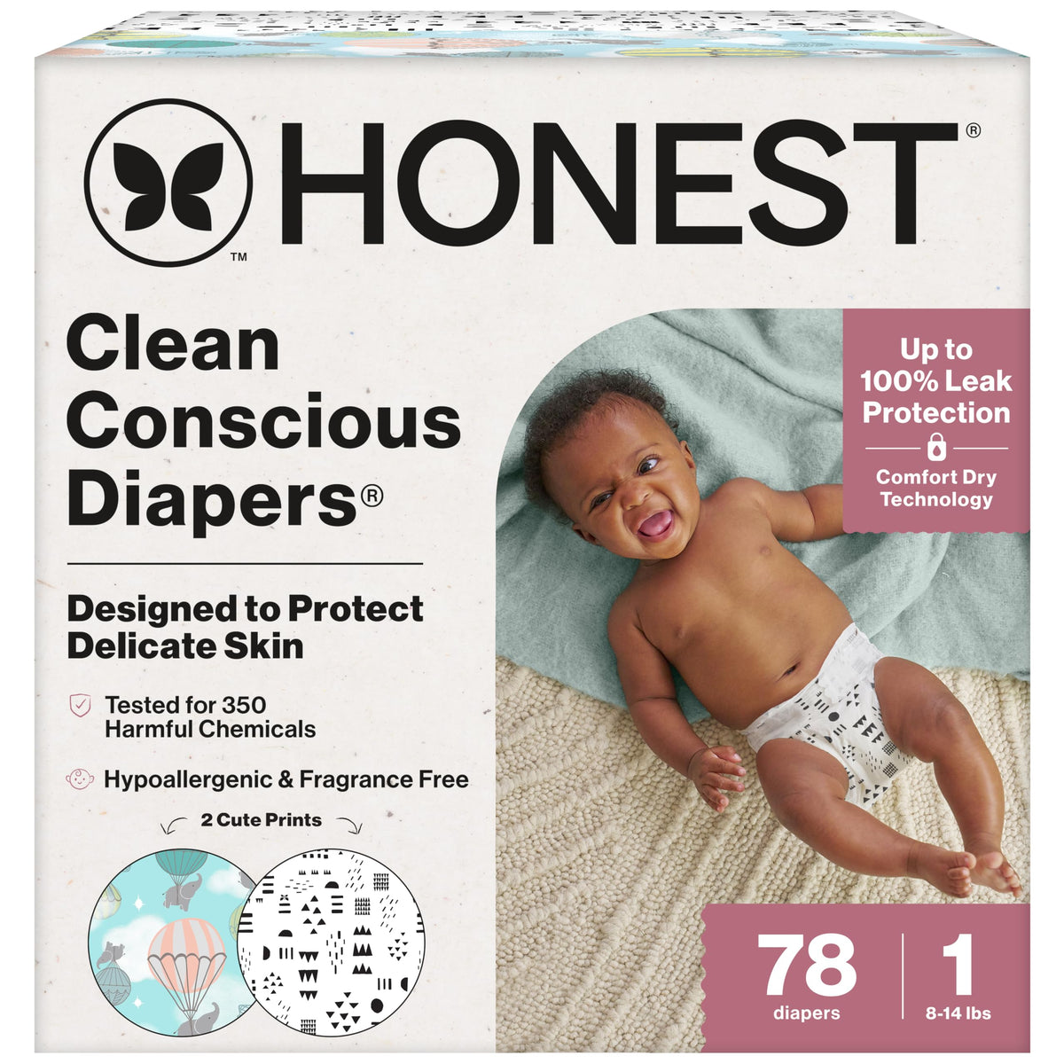The Honest Company Daytime Diapers, Pattern Play, Size 1, 78 Count