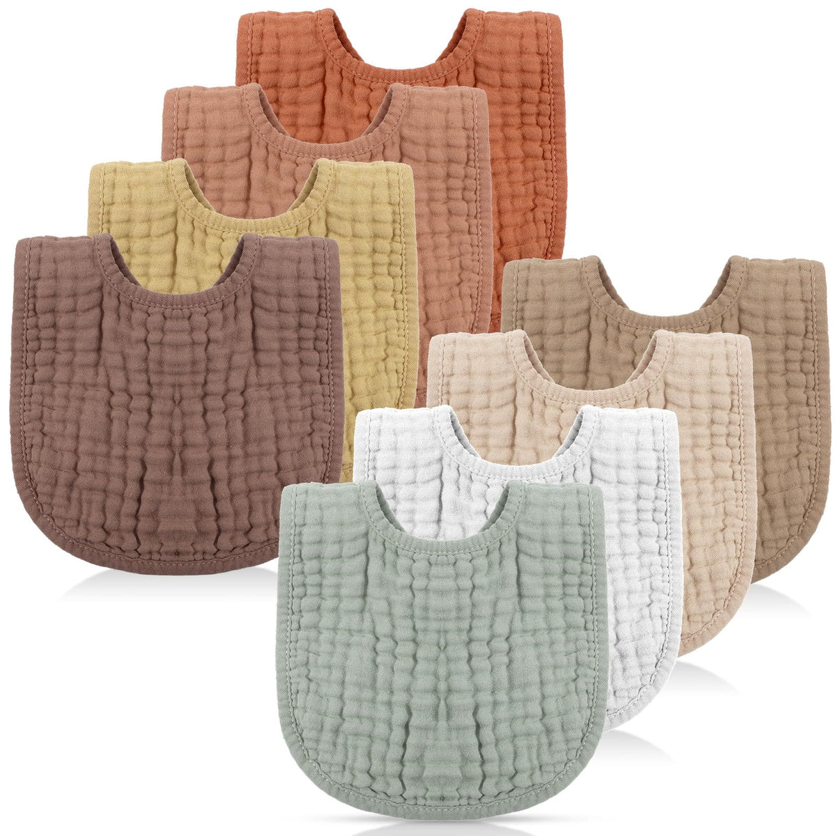 Frienda 8 Pcs Muslin Baby Bibs Waterproof Bib for Drool,Terracotta