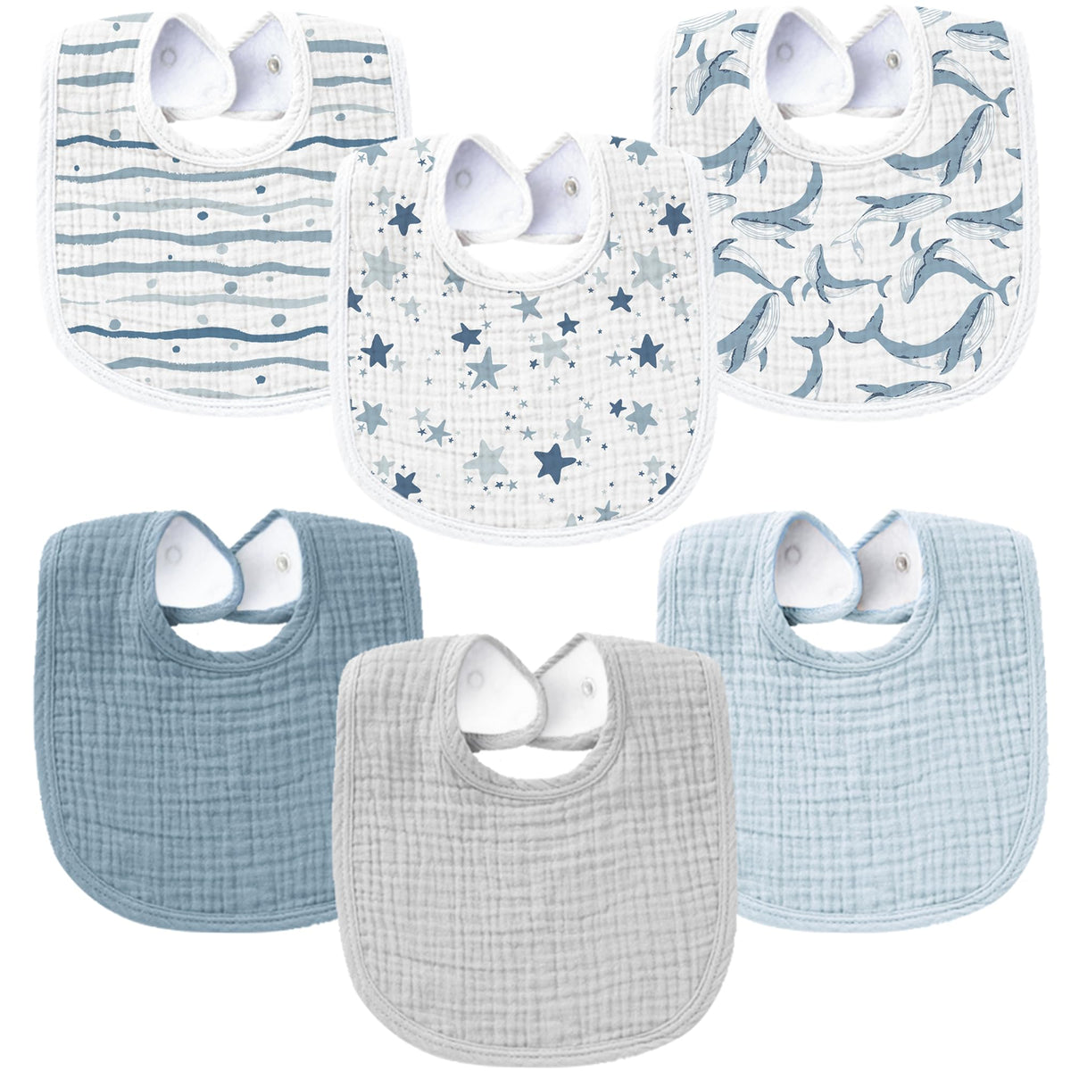 Konssy 6-Pack Muslin Cotton Baby Bibs for Drooling and Teething