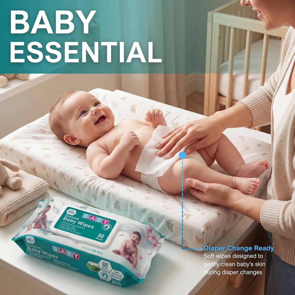 MED PRIDE Scented Baby Wipes with Aloe & Vitamin E,Alcohol-Free, 960Ct