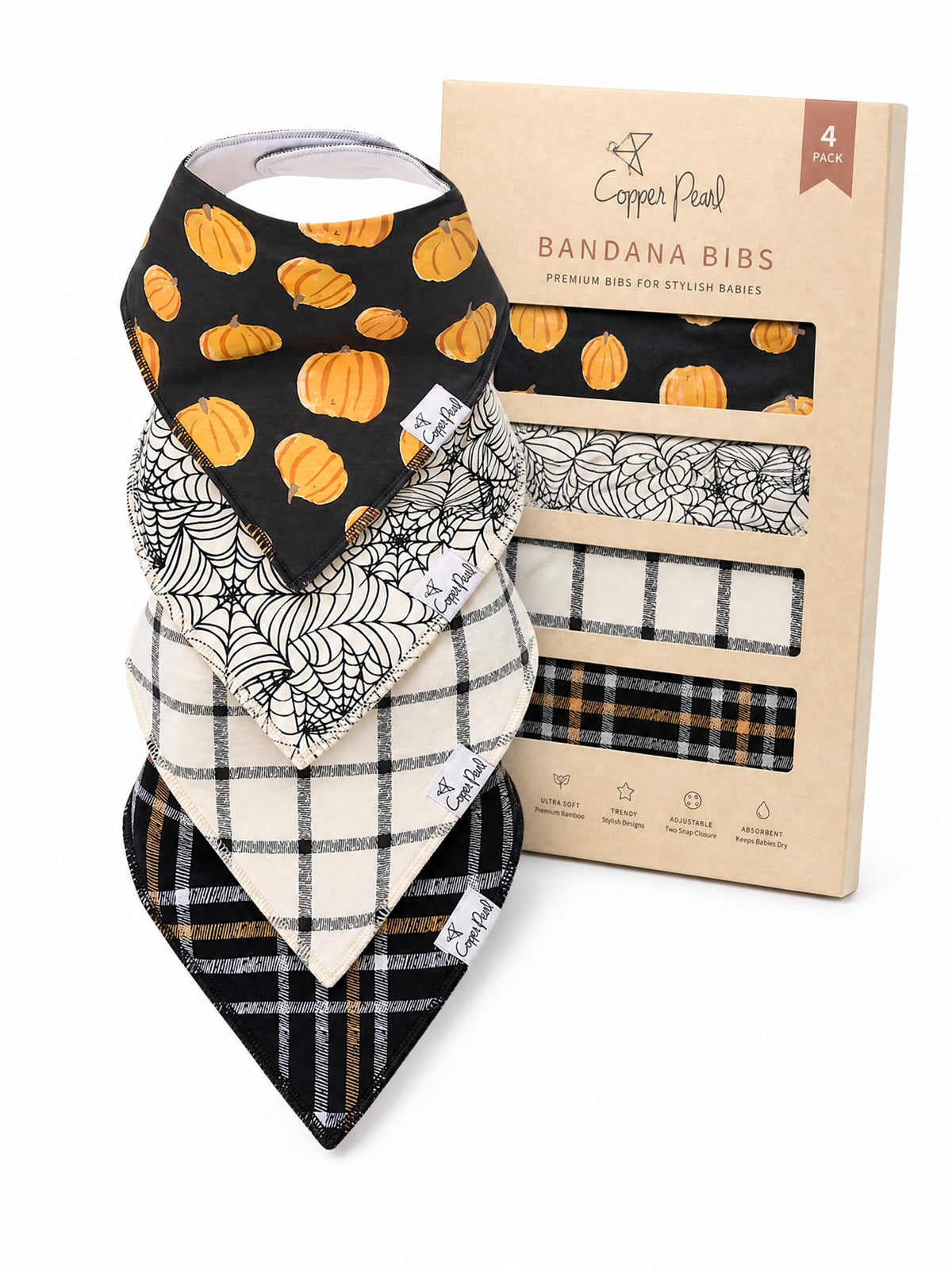 Copper Pearl Baby Bibs 4 Pack, Printed Bandana Drool Bibs for Baby Girl & Boy, Soft Cotton Drooling Teething Bibs