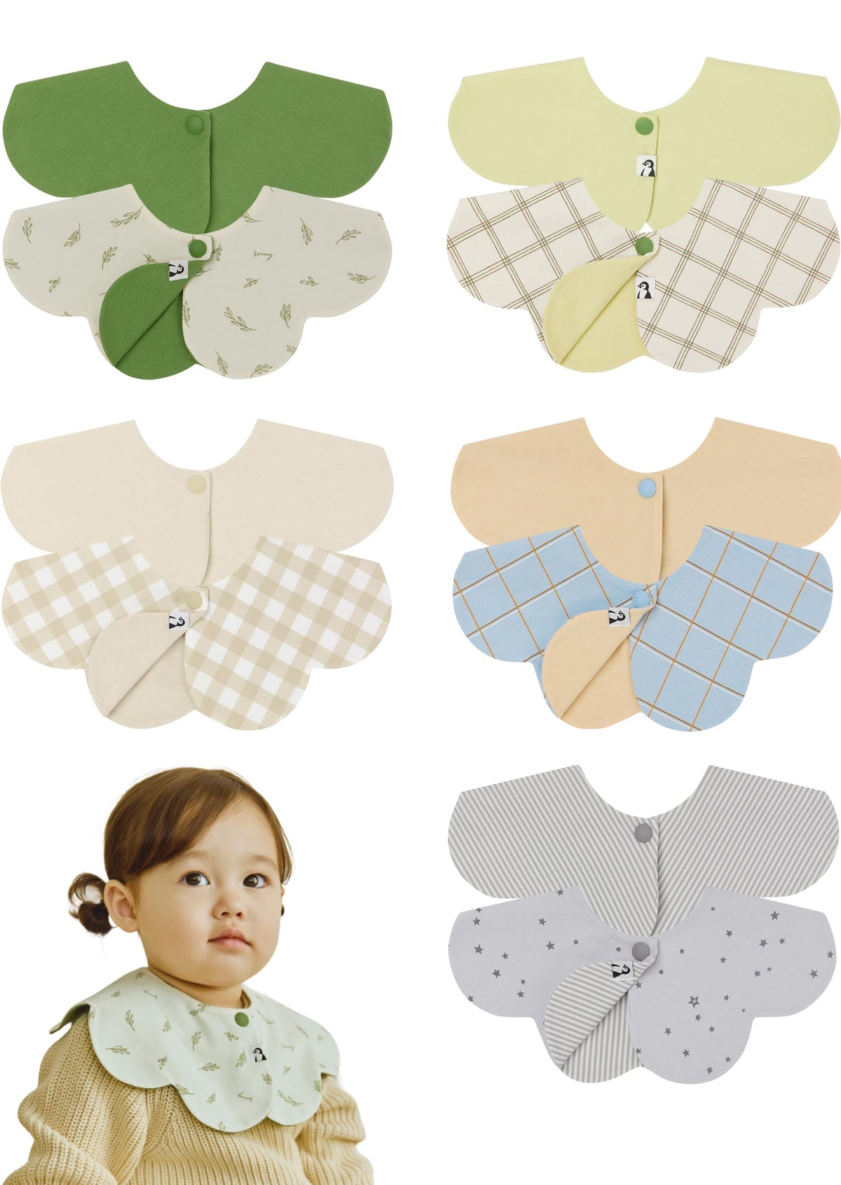 Konny Baby Bib 3/5/7-Pack Set, 360 ° Rotate, Soft and Absorbent Drooling for Toddler Boys Girls Baby Essentials
