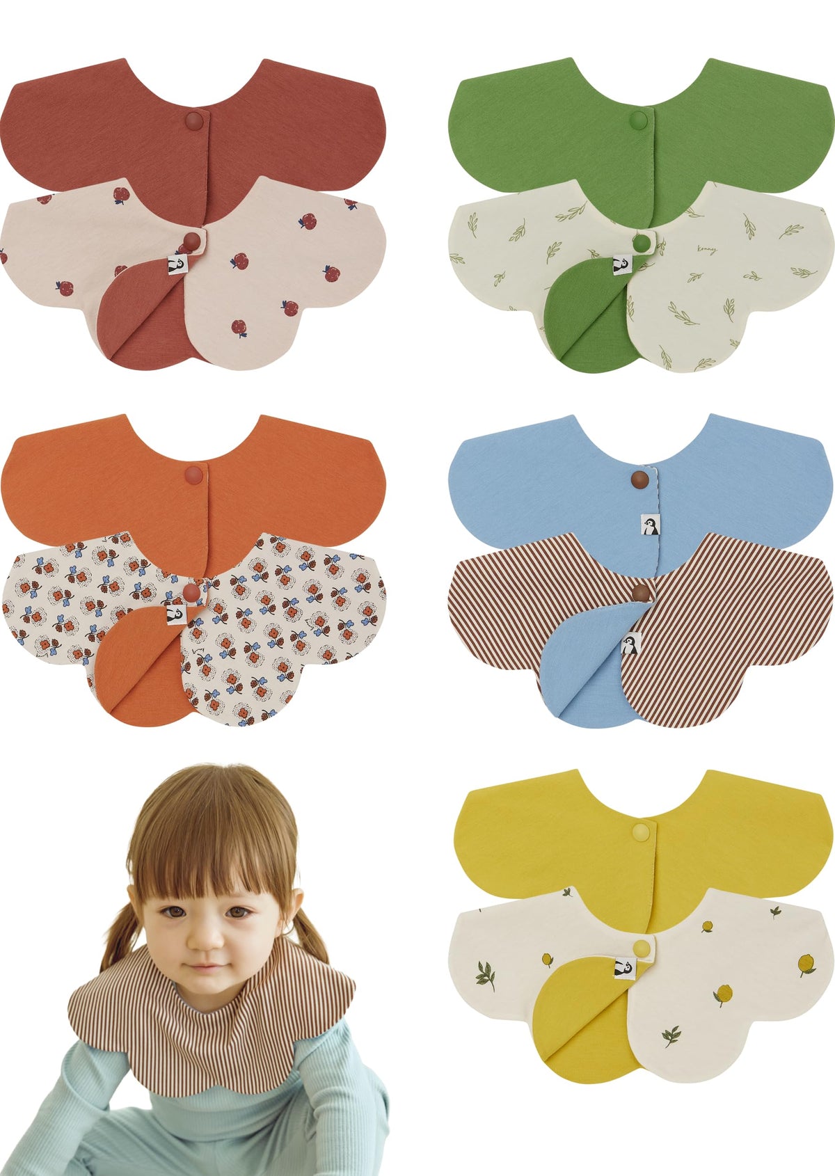 Konny Baby Bib 3/5/7-Pack Set, 360 ° Rotate, Soft and Absorbent Drooling for Toddler Boys Girls Baby Essentials