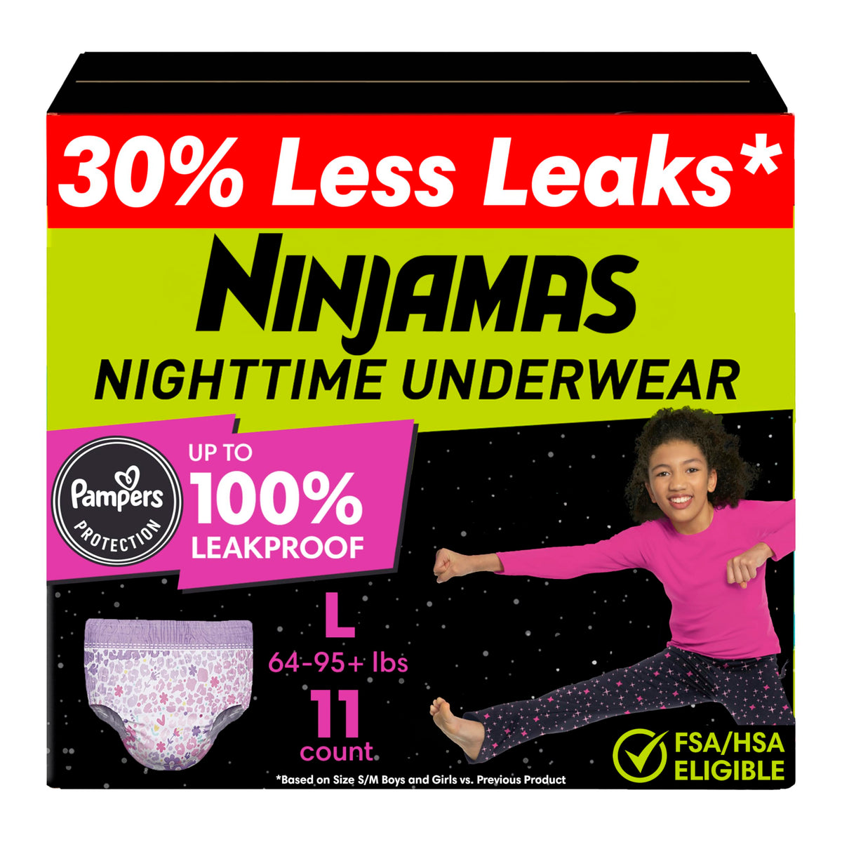 Ninjamas Girls Bedwetting Nighttime Underwear, Size S/M (38-70 lbs), 88 Count, Overnight Protection, Ultra Absorbent, Hypoallergenic