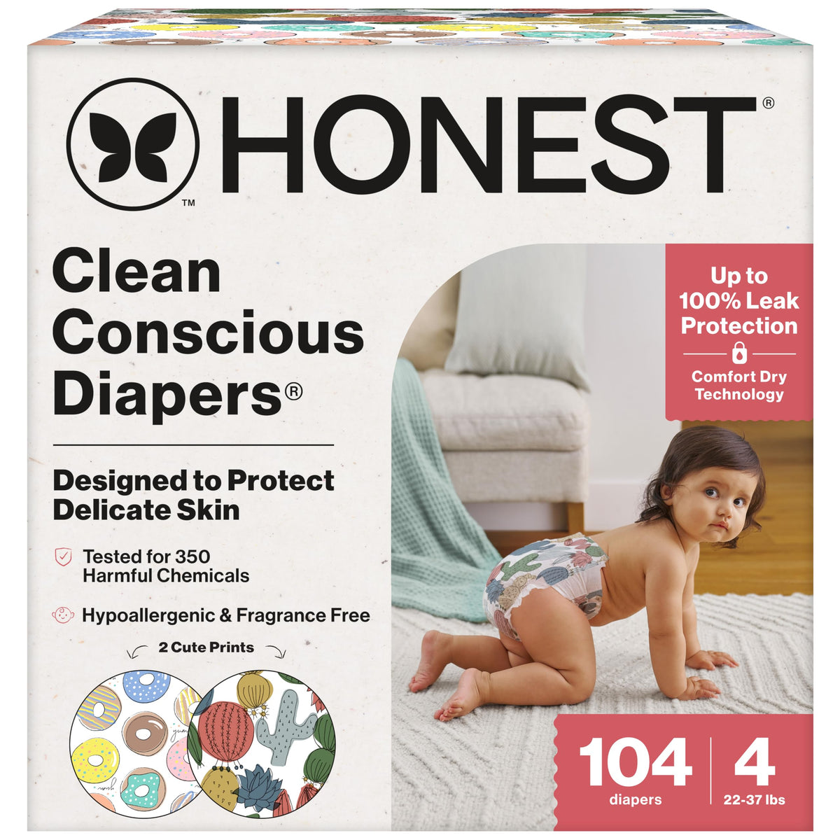 The Honest Company Daytime Daytime Diapers, All the Alpacas, Size 1, 136 Ct