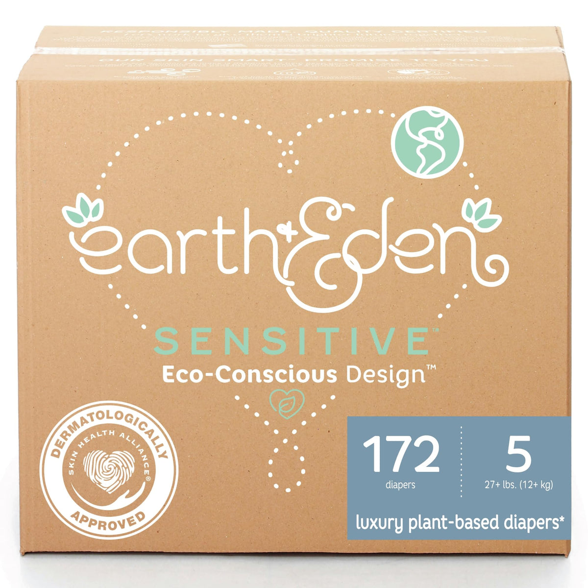 Earth & Eden Sensitive Baby Diapers, Size 1, No Harsh Chemicals, 176 ct