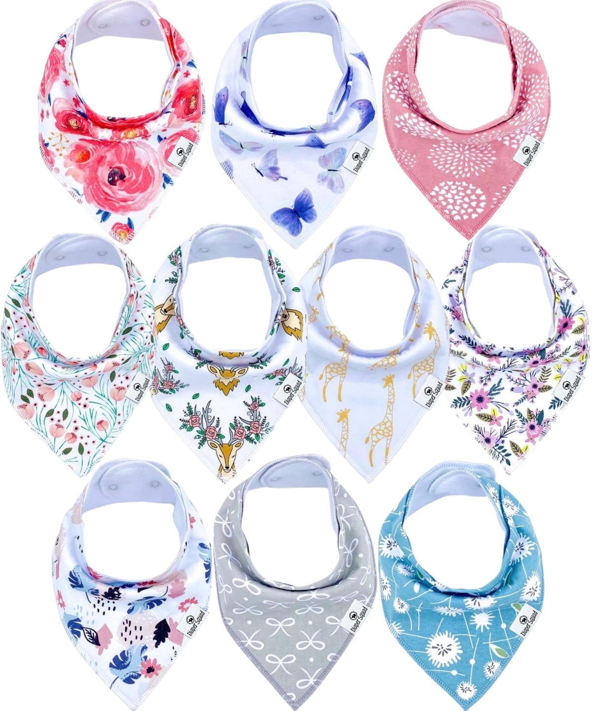 Diaper Squad 10-Pack Organic Cotton Baby Bibs for Baby Boy, Girl