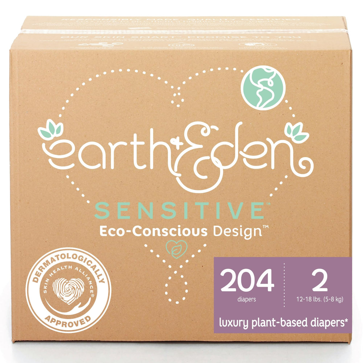 Earth & Eden Sensitive Baby Diapers, Size 1, No Harsh Chemicals, 176 ct