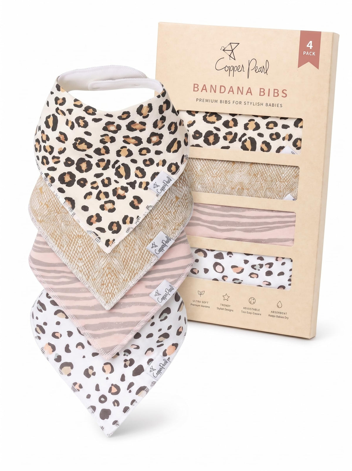 Copper Pearl Baby Bibs 4 Pack & 6 Pack, Bandana Drool Bibs for Baby Girl & Boy, Soft Cotton Bibs for Drooling and Teething