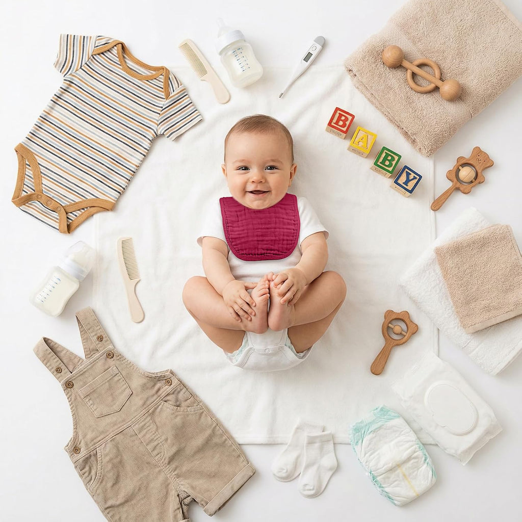Frienda 8 Pcs Muslin Baby Bibs Waterproof Bib for Drool,Terracotta