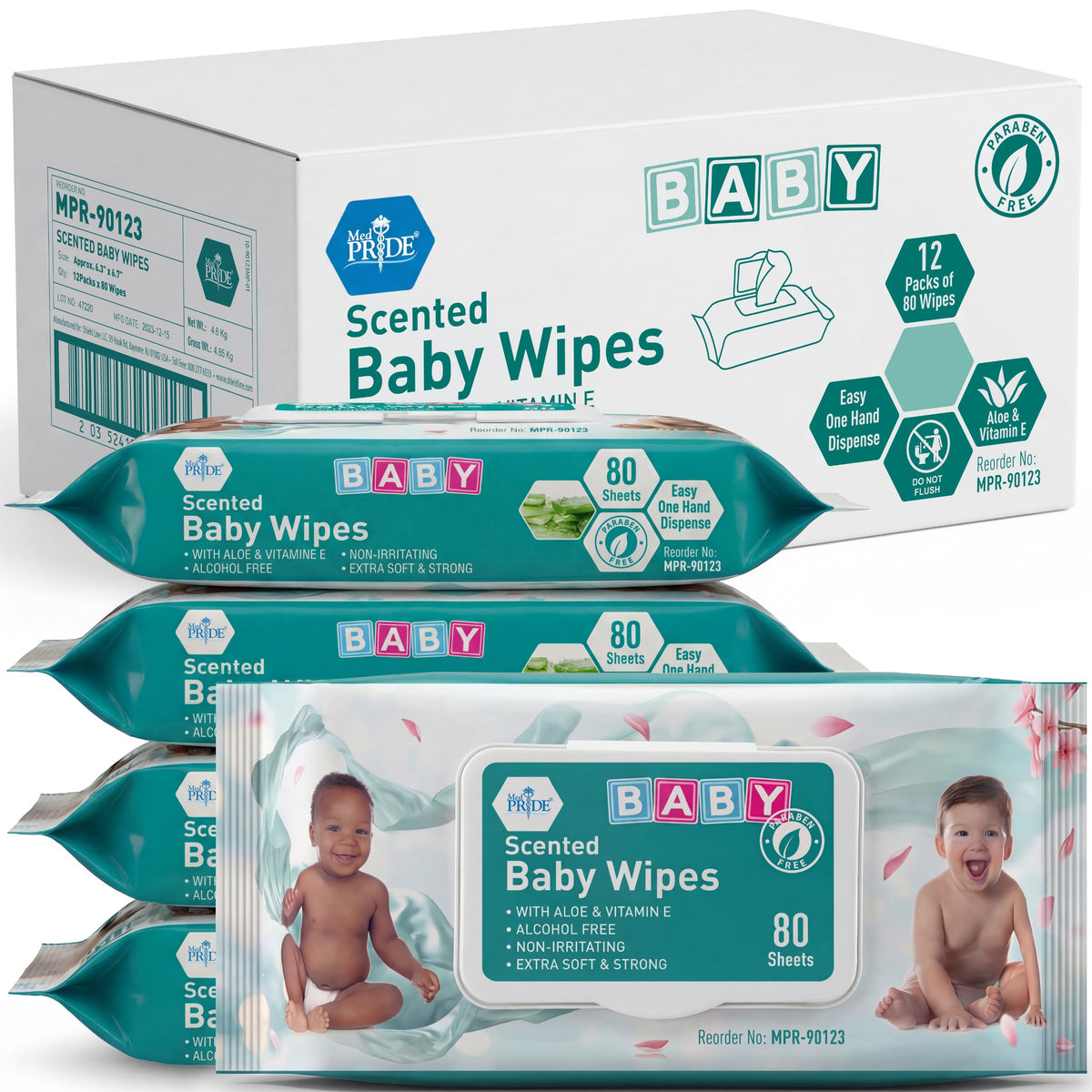 MED PRIDE Scented Baby Wipes with Aloe & Vitamin E,Alcohol-Free, 960Ct