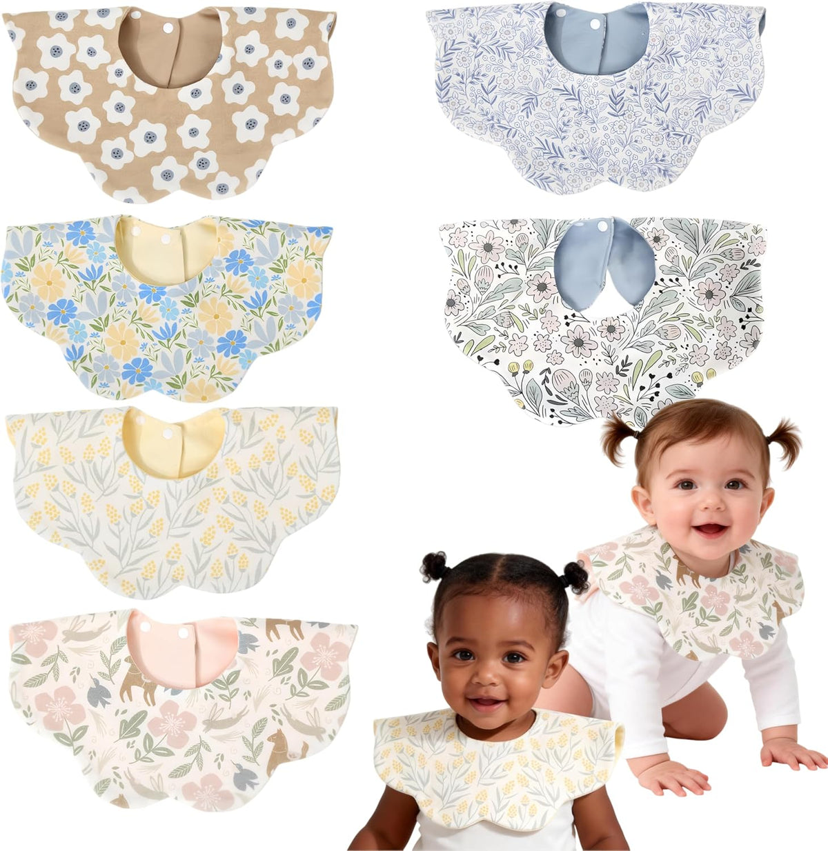 JUVA 6-Pack Organic Cotton Drool Bibs for Baby Girl or Boy, 360° Rotating