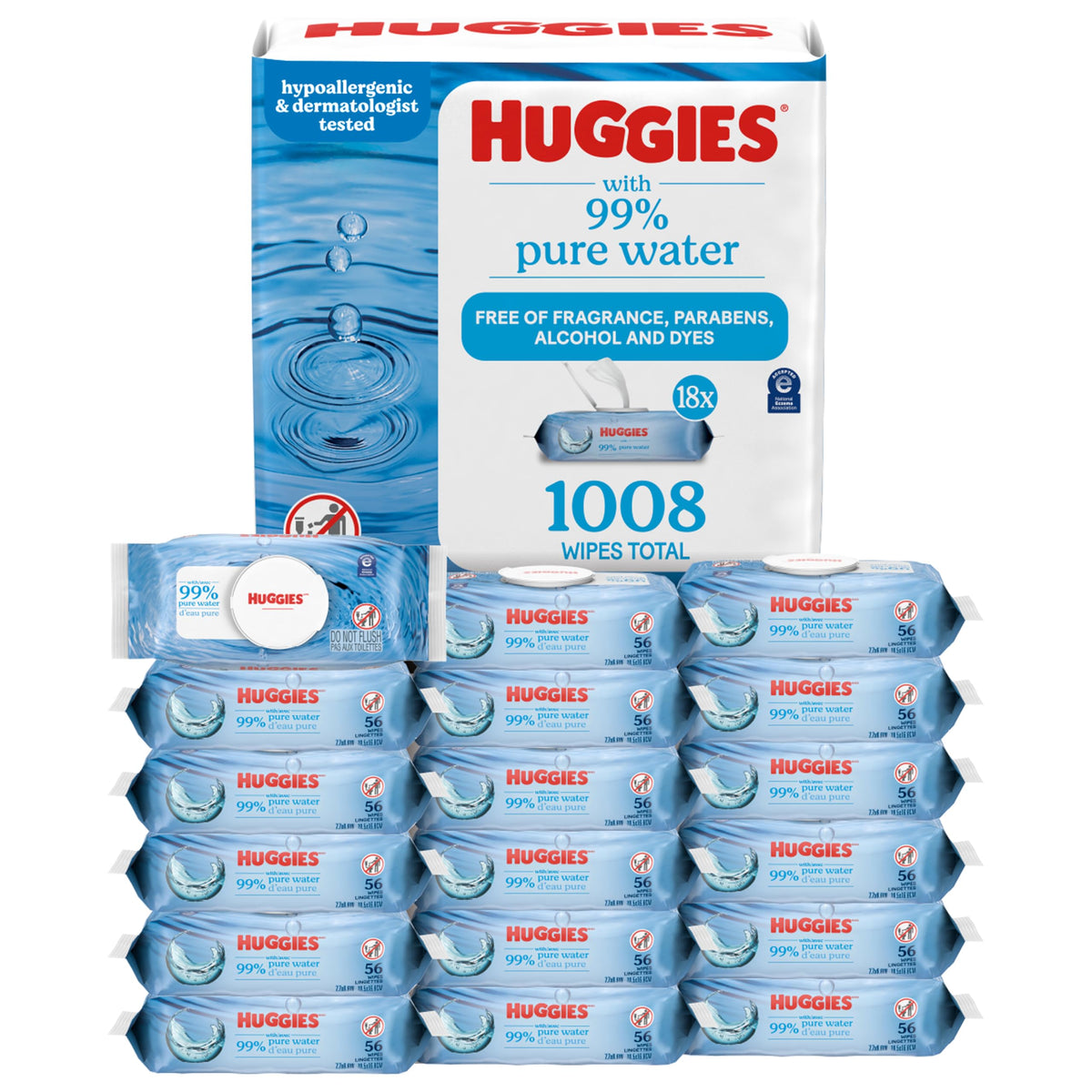 Huggies 99% Pure Water Baby Wipes, Unscented, 9 Packs, 504 Wipes