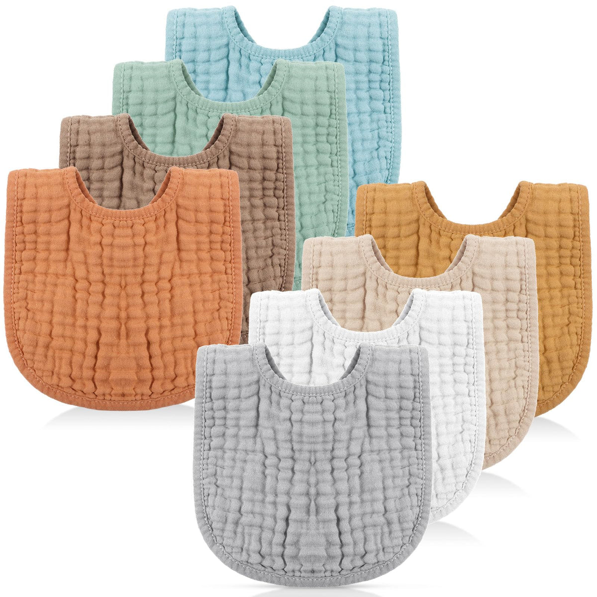 Frienda 8 Pcs Muslin Baby Bibs Waterproof Bib for Drool,Terracotta