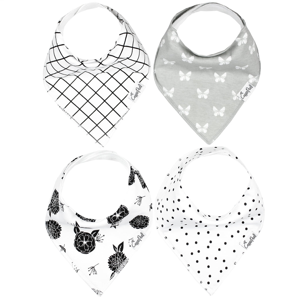 Copper Pearl Baby Bibs 4 Pack & 6 Pack, Bandana Drool Bibs for Baby Girl & Boy, Soft Cotton Bibs for Drooling and Teething