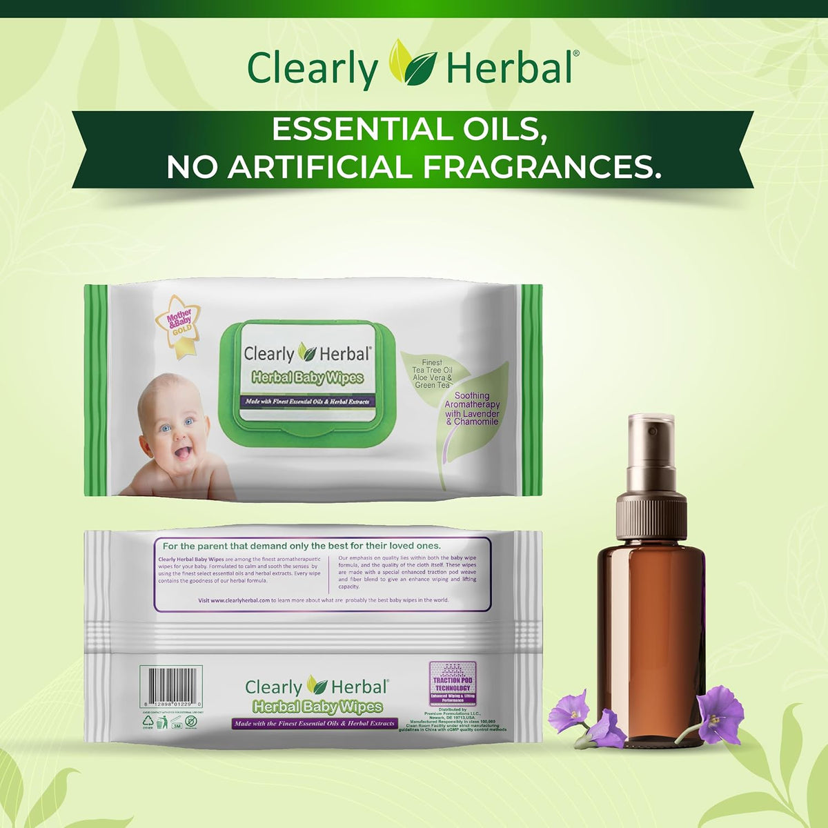 Baby Wipes, made with Essential Oils and Natural Herbal Extracts, Parent's Choice, Case Pack 288 Plant Based Wipes (4 Packs x 72 Count)