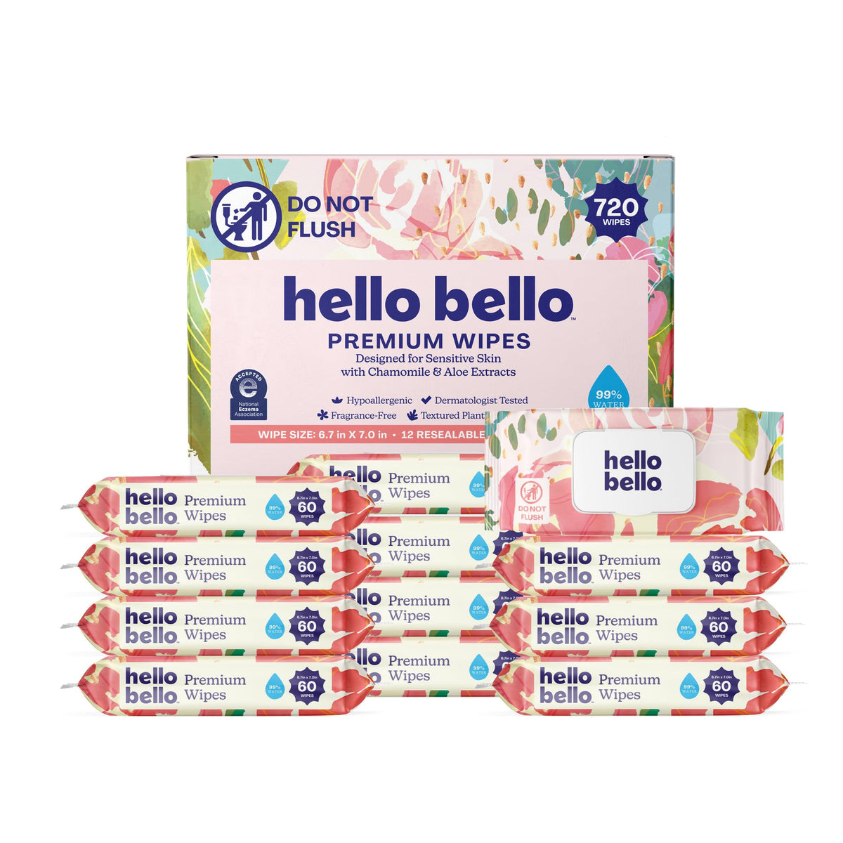 Hello Bello Premium Baby Wipes (Simply Sage) Fragrance-Free 18pk = 1080ct
