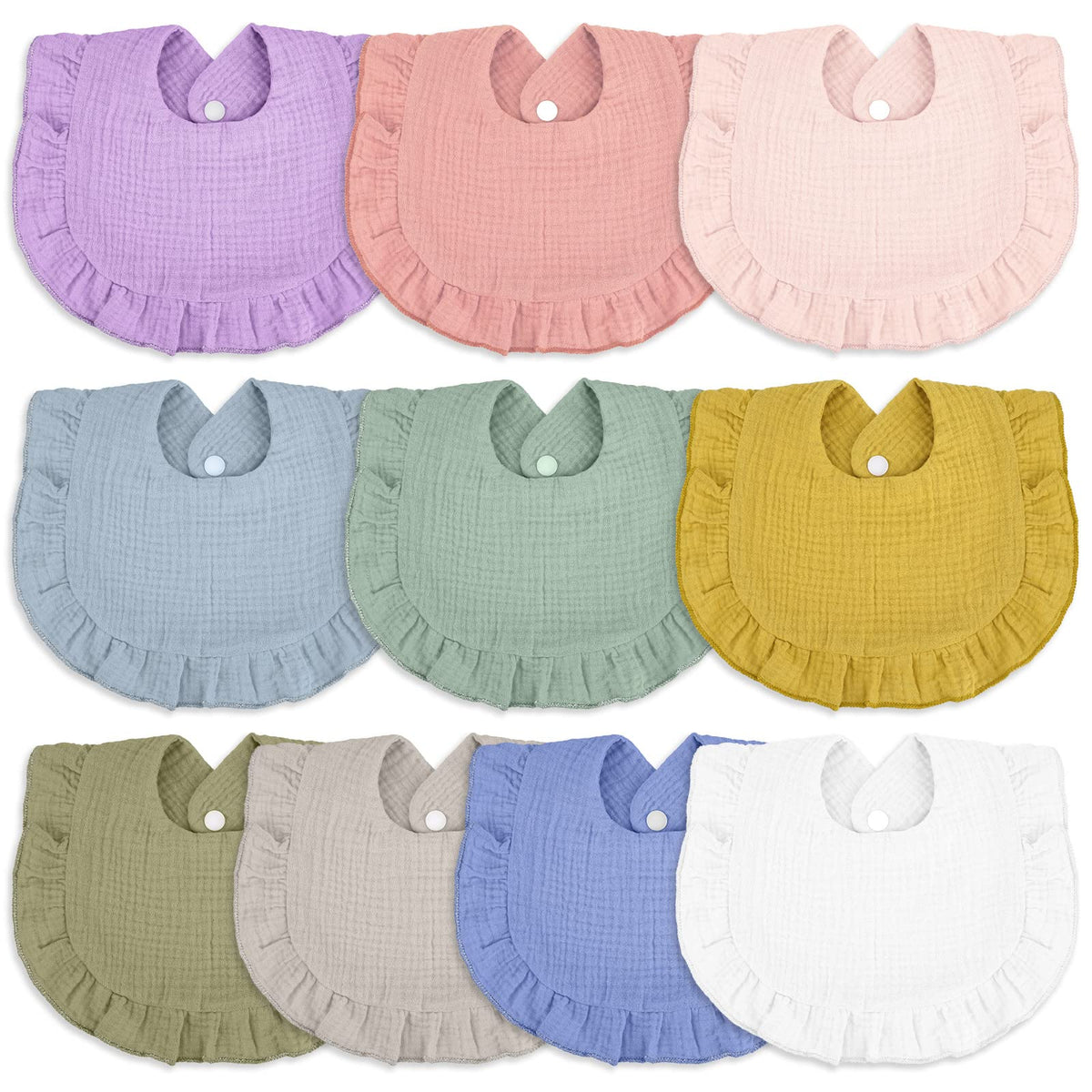 Seematn 10 Pcs Baby Muslin Bibs for Unisex Girls & Boys Drool Bibs Bandana Ruffle Soft Cotton for Newborn Infants Toddlers(Retro Colors)