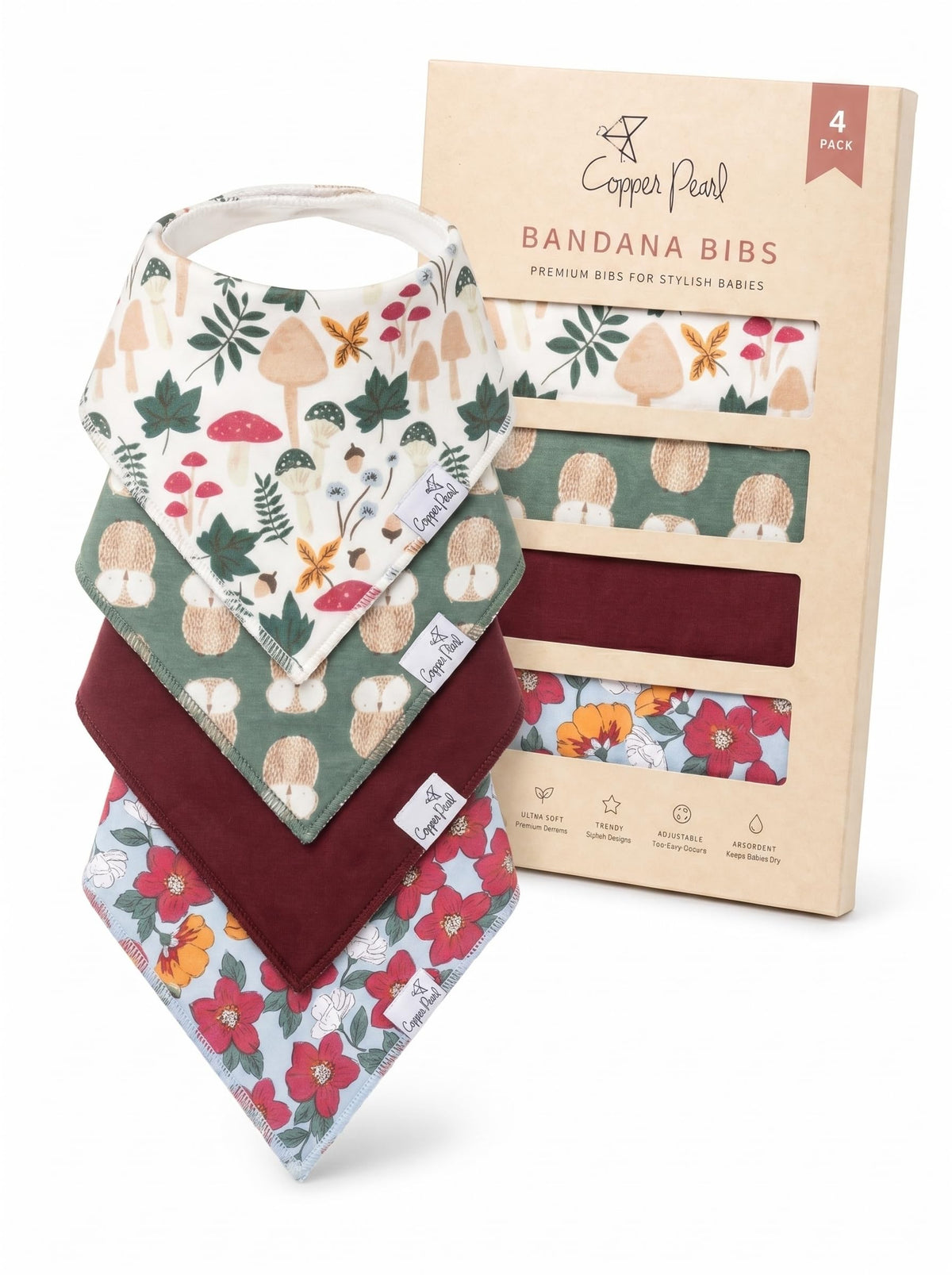 Copper Pearl Baby Bibs 4 Pack & 6 Pack, Bandana Drool Bibs for Baby Girl & Boy, Soft Cotton Bibs for Drooling and Teething